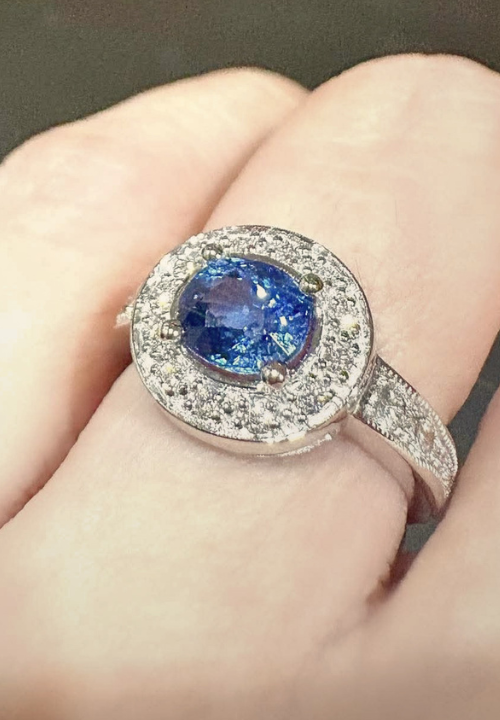 Custom gemstone ring created by Sookjai Gems, worn on the hand