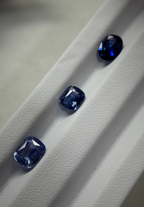 Several gemstones compared for colour, proportion and character
